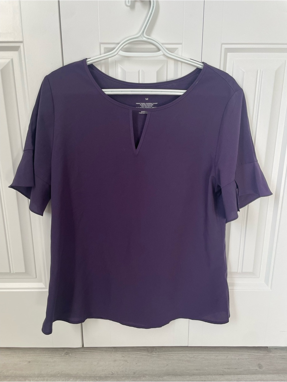 Van Heusen Women's Keyhole Ruffle Sleeve Blouse in Deep Purple